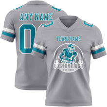 Load image into Gallery viewer, Custom Gray Teal-White Authentic Football Jersey

