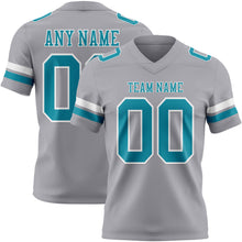Load image into Gallery viewer, Custom Gray Teal-White Authentic Football Jersey
