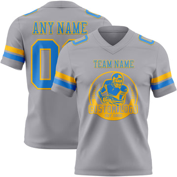 Custom Gray Powder Blue-Gold Mesh Authentic Football Jersey