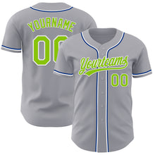 Charger l'image dans la galerie, Custom Gray Neon Green Royal-White Authentic Baseball Jersey
