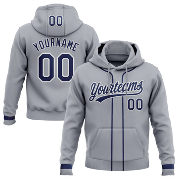 Custom Stitched Gray Navy-White Baseball Pullover Sweatshirt Hoodie
