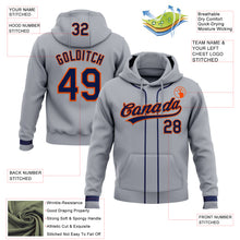 Load image into Gallery viewer, Custom Stitched Gray Navy-Orange Baseball Pullover Sweatshirt Hoodie
