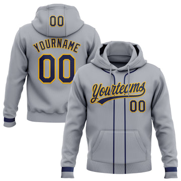 Custom Stitched Gray Navy-Gold Baseball Pullover Sweatshirt Hoodie