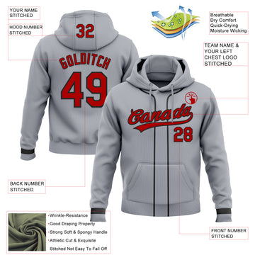Custom Stitched Gray Red-Black Baseball Pullover Sweatshirt Hoodie