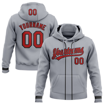 Custom Stitched Gray Red-Black Baseball Pullover Sweatshirt Hoodie
