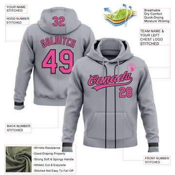 Custom Stitched Gray Pink-Black Baseball Pullover Sweatshirt Hoodie