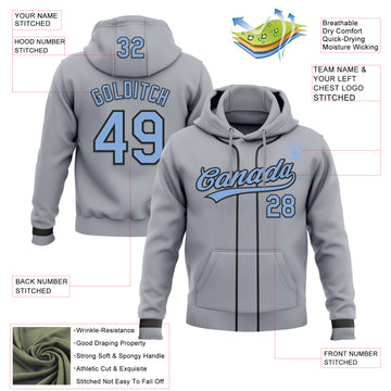Custom Stitched Gray Light Blue-Black Baseball Pullover Sweatshirt Hoodie