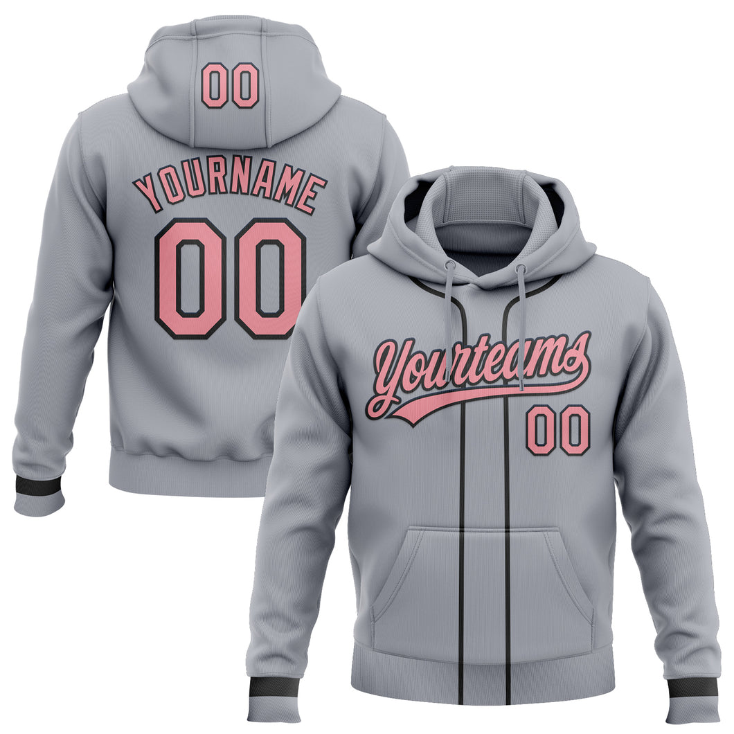 Custom Stitched Gray Medium Pink-Black Baseball Pullover Sweatshirt Hoodie
