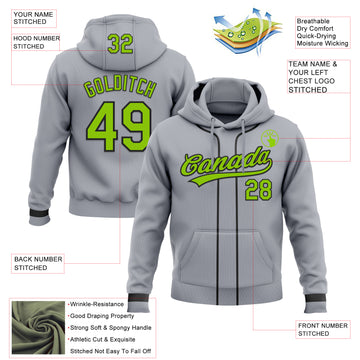 Custom Stitched Gray Neon Green-Black Baseball Pullover Sweatshirt Hoodie