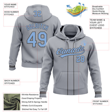 Custom Stitched Gray Light Blue-Steel Gray Baseball Pullover Sweatshirt Hoodie