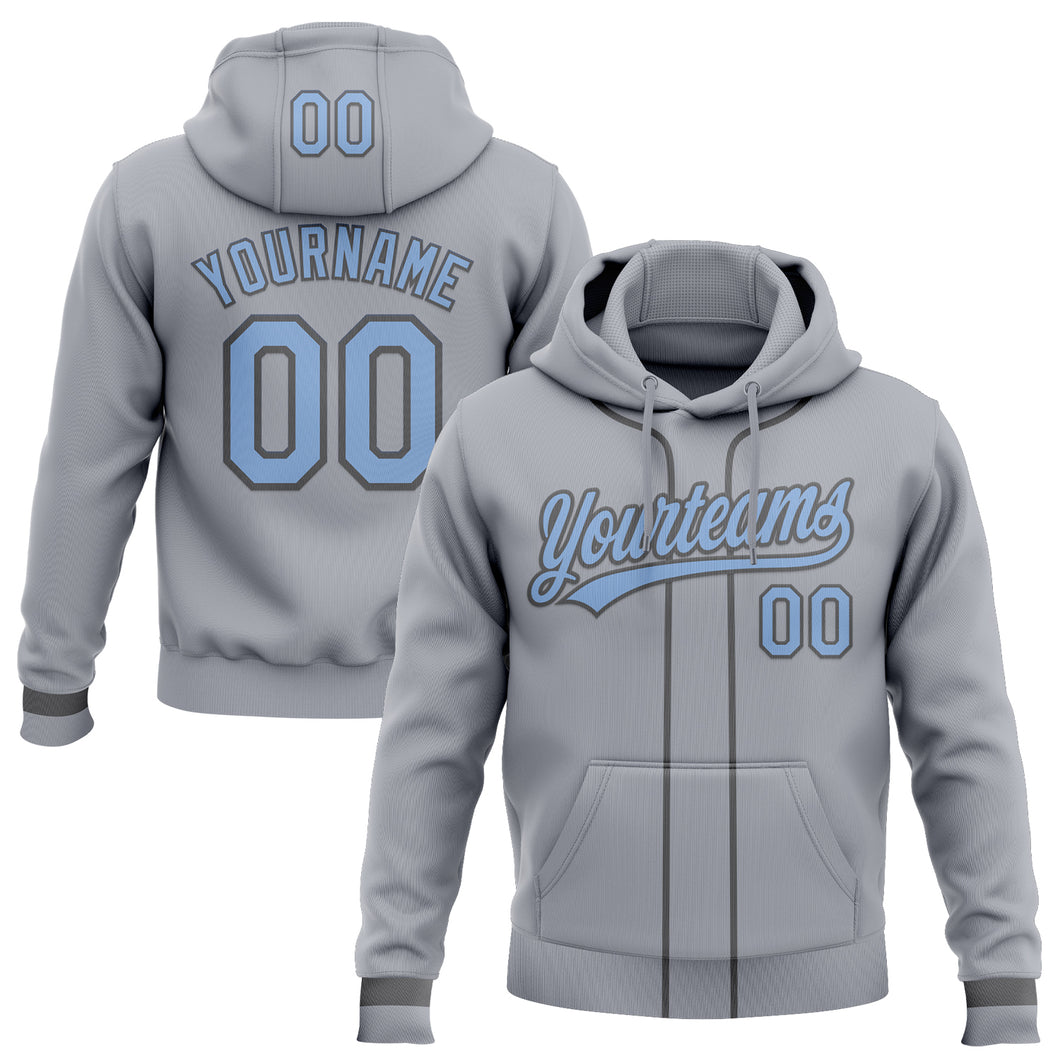 Custom Stitched Gray Light Blue-Steel Gray Baseball Pullover Sweatshirt Hoodie