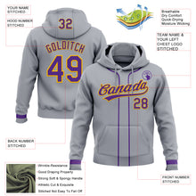 Load image into Gallery viewer, Custom Stitched Gray Purple-Gold Baseball Pullover Sweatshirt Hoodie
