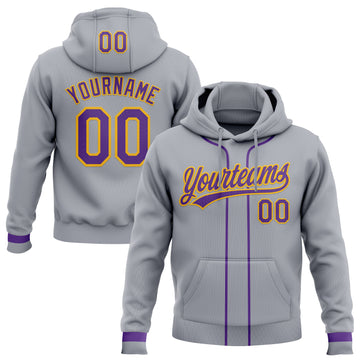 Custom Stitched Gray Purple-Gold Baseball Pullover Sweatshirt Hoodie