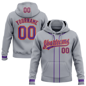 Custom Stitched Gray Purple-Orange Baseball Pullover Sweatshirt Hoodie