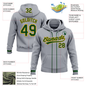 Custom Stitched Gray Green-Gold Baseball Pullover Sweatshirt Hoodie