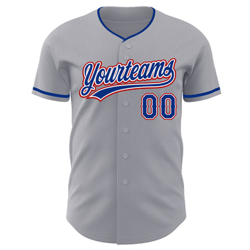 Custom Gray Royal White-Red Authentic Baseball Jersey