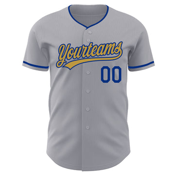 Custom Gray Old Gold-Royal Authentic Baseball Jersey