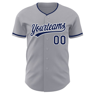 Custom Gray Navy-White Authentic Baseball Jersey