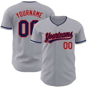 Custom Gray Navy-Red Authentic Baseball Jersey