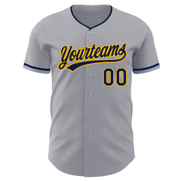 Custom Gray Navy-Gold Authentic Baseball Jersey