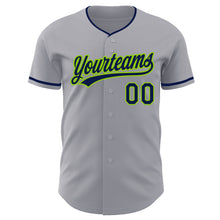 Load image into Gallery viewer, Custom Gray Navy-Neon Green Authentic Baseball Jersey

