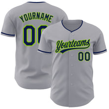 Load image into Gallery viewer, Custom Gray Navy-Neon Green Authentic Baseball Jersey
