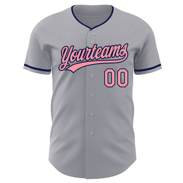 Custom Gray Medium Pink-Navy Authentic Baseball Jersey