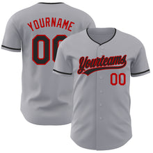 Load image into Gallery viewer, Custom Gray Black-Red Authentic Baseball Jersey
