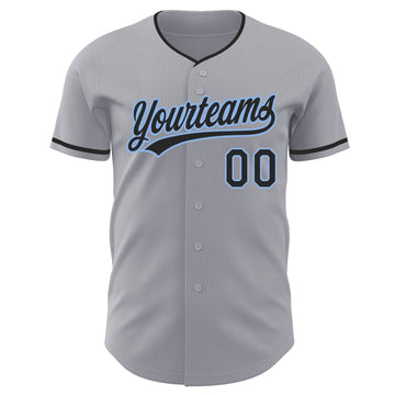 Custom Gray Black-Light Blue Authentic Baseball Jersey