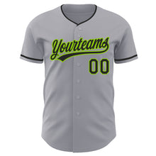 Load image into Gallery viewer, Custom Gray Black-Neon Green Authentic Baseball Jersey
