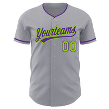 Charger l'image dans la galerie, Custom Gray Purple-Neon Green Authentic Baseball Jersey

