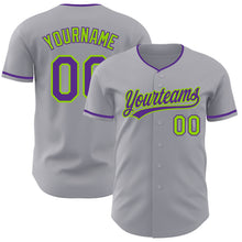 Charger l'image dans la galerie, Custom Gray Purple-Neon Green Authentic Baseball Jersey
