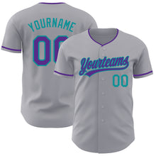 Load image into Gallery viewer, Custom Gray Purple-Teal Authentic Baseball Jersey
