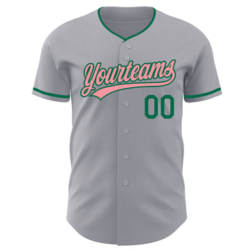 Custom Gray Medium Pink-Kelly Green Authentic Baseball Jersey