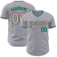 Load image into Gallery viewer, Custom Gray Medium Pink-Kelly Green Authentic Baseball Jersey
