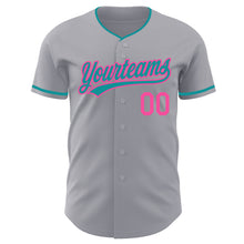 Загрузить изображение в средство просмотра галереи, Custom Gray Teal-Pink Authentic Baseball Jersey
