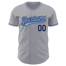 Laden Sie das Bild in den Galerie-Viewer, Custom Gray Light Blue Navy-White Authentic Baseball Jersey
