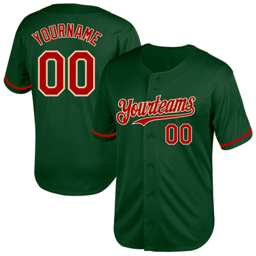 Custom Green Red-Cream Mesh Authentic Throwback Baseball Jersey