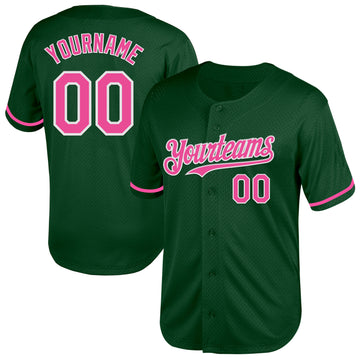 Custom Green Pink-White Mesh Authentic Throwback Baseball Jersey