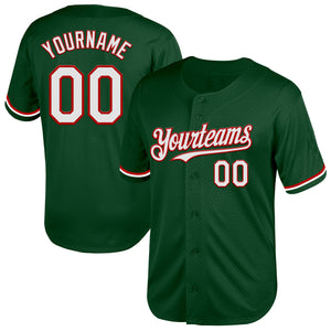 Custom Green White-Red Mesh Authentic Throwback Baseball Jersey