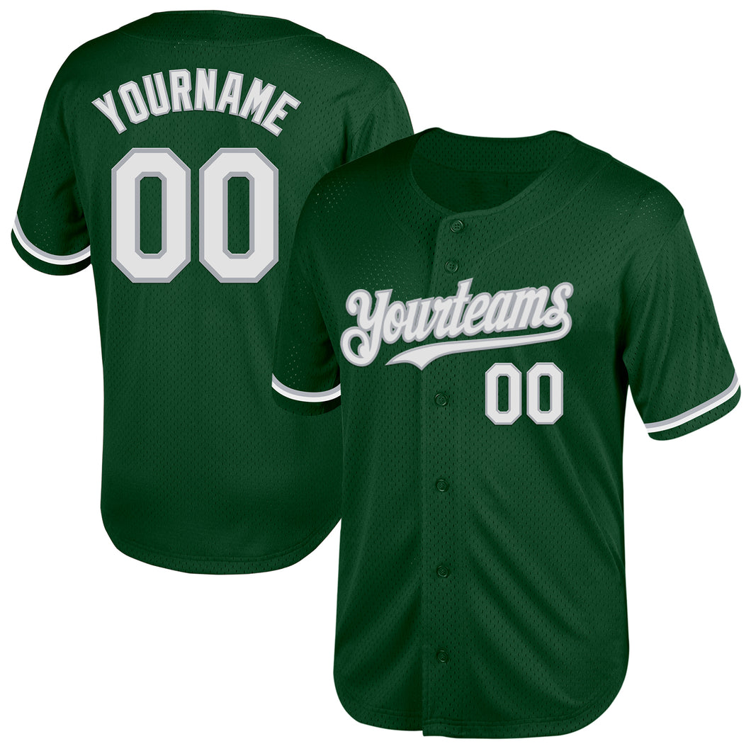 Custom Green White-Gray Mesh Authentic Throwback Baseball Jersey