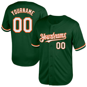 Custom Green White-Orange Mesh Authentic Throwback Baseball Jersey