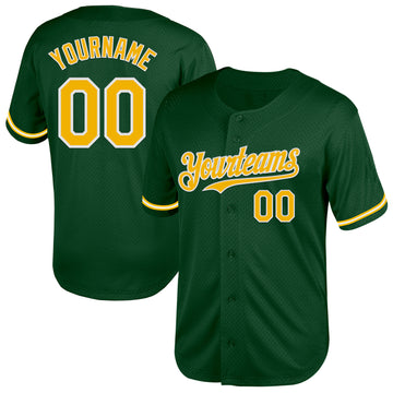 Custom Green Gold-White Mesh Authentic Throwback Baseball Jersey