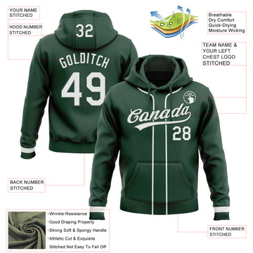 Custom Stitched Green White Baseball Pullover Sweatshirt Hoodie