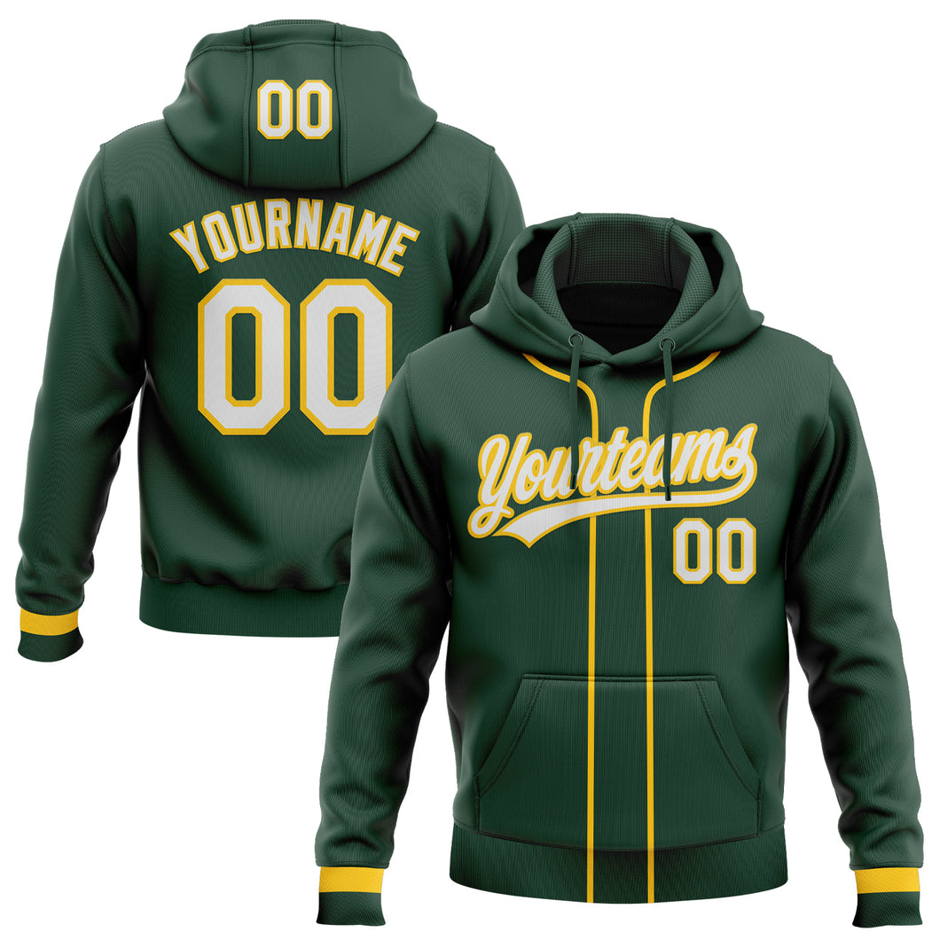 Custom Stitched Green White-Yellow Baseball Pullover Sweatshirt Hoodie