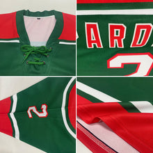 Laden Sie das Bild in den Galerie-Viewer, Custom Green White-Red Hockey Lace Neck Jersey
