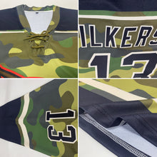 Load image into Gallery viewer, Custom Camo Black-Cream Salute To Service Hockey Lace Neck Jersey
