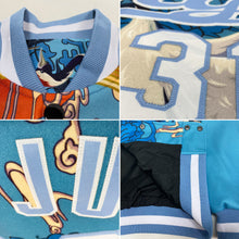 Загрузить изображение в средство просмотра галереи, Custom Light Blue White Heron And Cloud 3D Pattern Design Bomber Full-Snap Varsity Letterman Jacket
