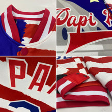 Laden Sie das Bild in den Galerie-Viewer, Custom White US Navy Blue Red-Royal American Flag Fashion United States Congress Building 3D Pattern Design Bomber Full-Snap Varsity Letterman Jacket
