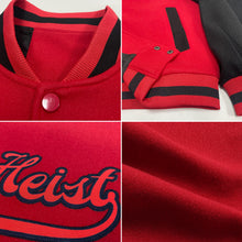 Charger l&#39;image dans la galerie, Custom Red Red-Black Bomber Full-Snap Varsity Letterman Two Tone Jacket
